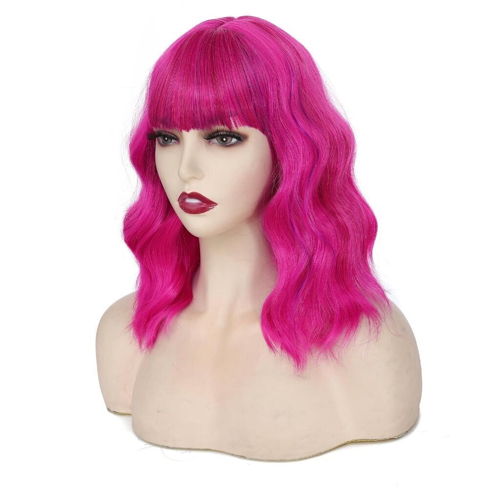 Women's Rose Purple 14 Inches Short Pastel Curly Shoulder Length Synthetic Wig - Picture 7 of 7